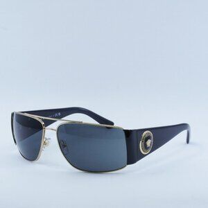 Versace VE2163 100287 Sunglasses Gold/Black Rectangle Frame, Grey Lenses